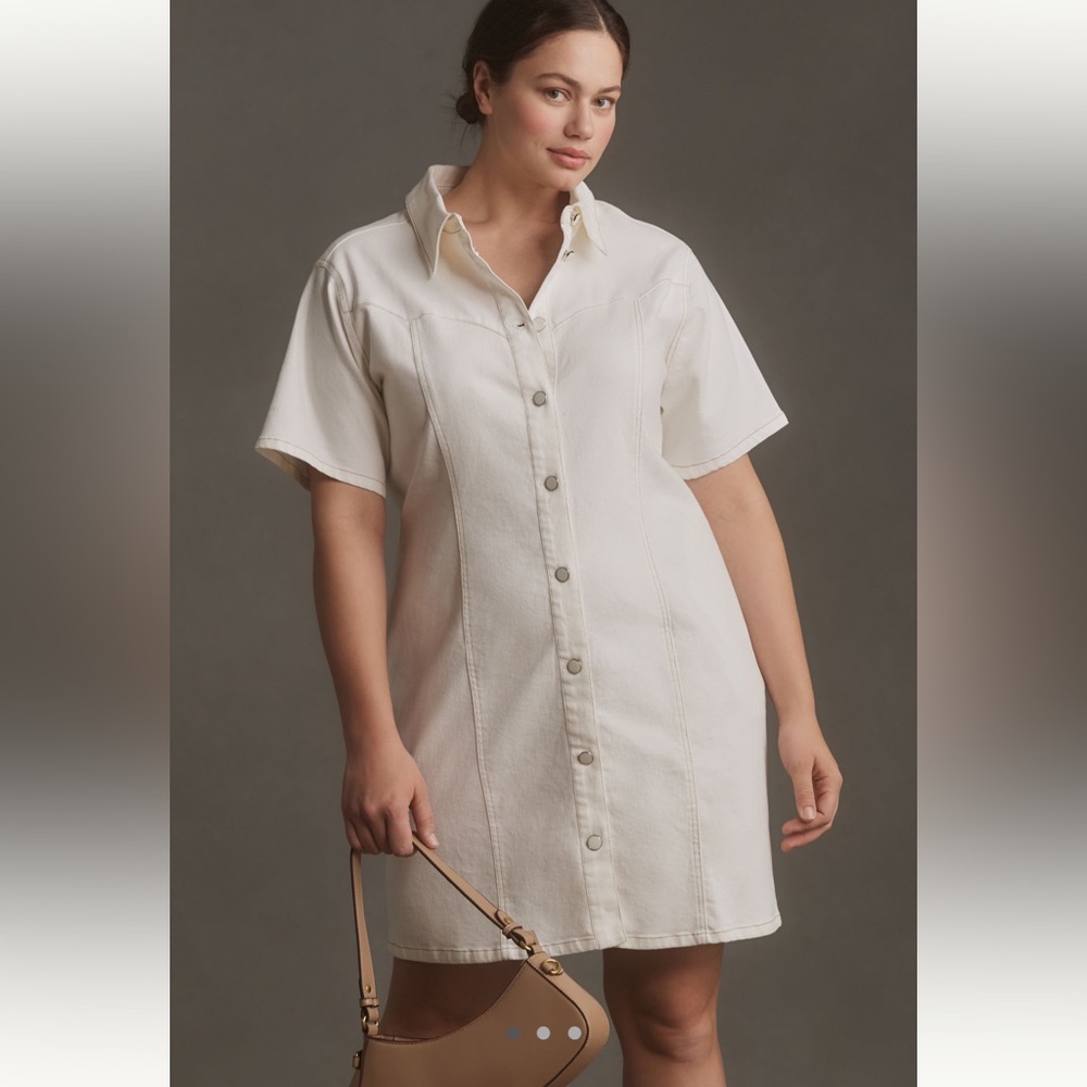English Factory Denim Washed Cream Button-Down Dress